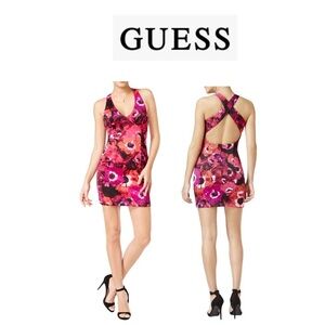 Guess Red and Pink Criss-Cross Bodycon Dress XS
